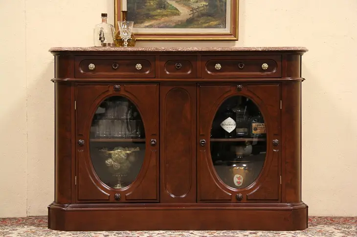 Victorian Renaissance 1875 Antique Marble Top Walnut Sideboard Server