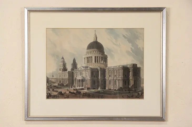 St. Paul Cathedral, London, 1818 Colored Engraving