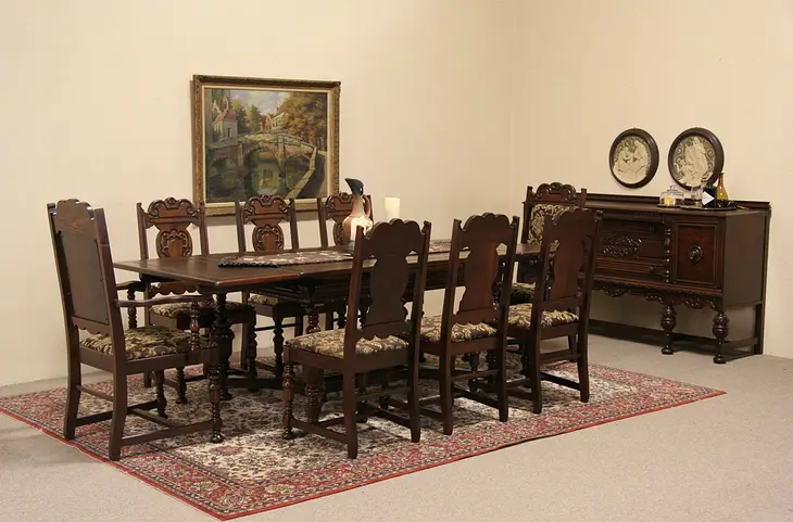 English Tudor 1920's Oak 10 Pc. Dining Set