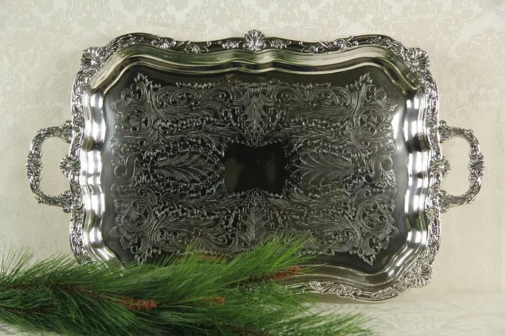 Engraved Vintage Silverplate Tray, Signed Kent