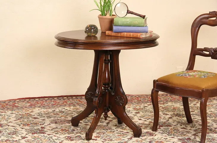 Victorian Oval 1880 Antique Walnut Lamp Table