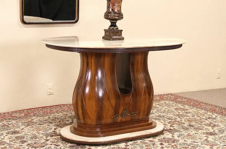Italian Marble Top 1940's Vintage Center Hall Table or Console