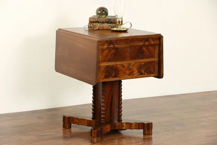 Empire 1820 Antique Mahogany Dropleaf Lamp or End Table, Nightstand