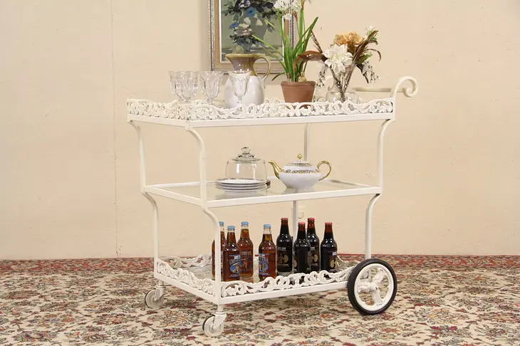 Beverage or Dessert Cart, Wrought Iron Vintage Tea Trolley