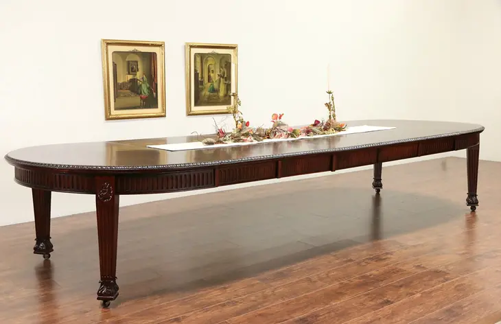 English Regency 1880 5' Wide Oval Crank Dining Table, Extends 13 1/2'