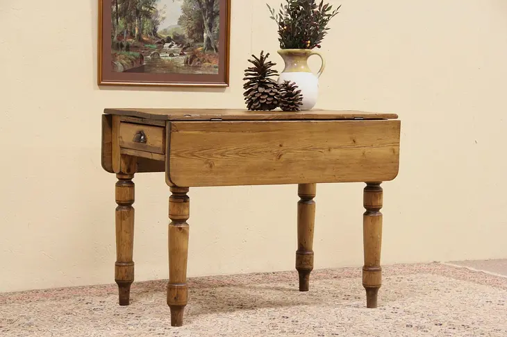 English Country Pine 1860 Antique Breakfast Dropleaf Dining or Console Table