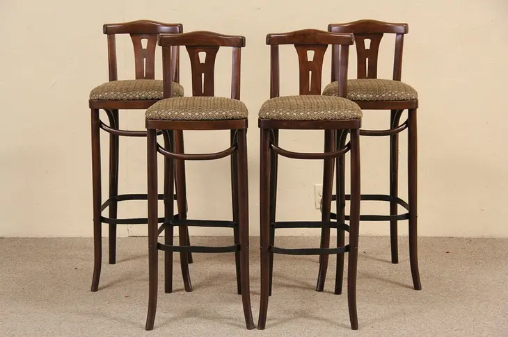 Set of 4 Vintage Bar Stools, Newly Upholstered