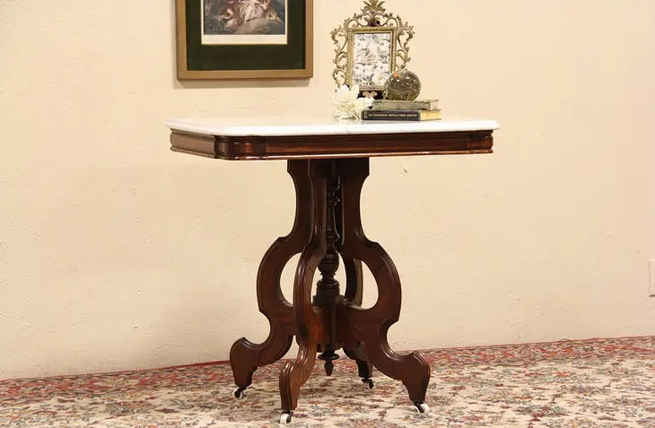 Victorian Marble Top 1880 Antique Lamp Table