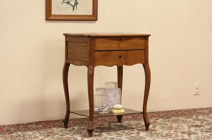 Oak 1900 Antique Sewing Stand, Dressing Table, Bedside or End Table