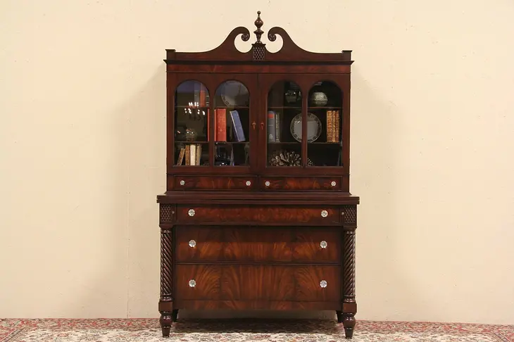 Sheraton 1915 Antique Mahogany Secretary Desk & Bookcase