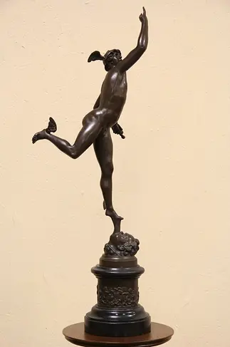 Mercury 1900 Antique Bronze Statue After Giambologna