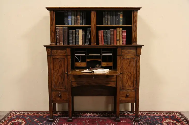 Arts & Crafts Mission Antique Secretary Desk & Bookcase Oak 1905