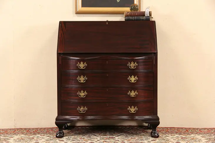 Georgian Mahagony Vintage Secretary Desk, Claw & Ball Feet, Secret Drawers