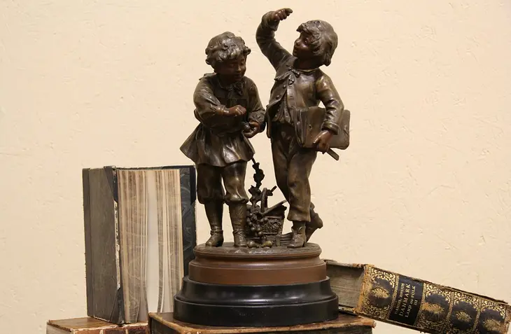 French Antique Statue 1890 Sculpture of Schoolboys