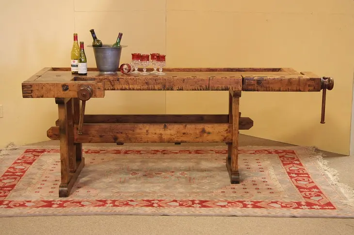Antique Woodworking Bench, Kitchen Island Wine Table