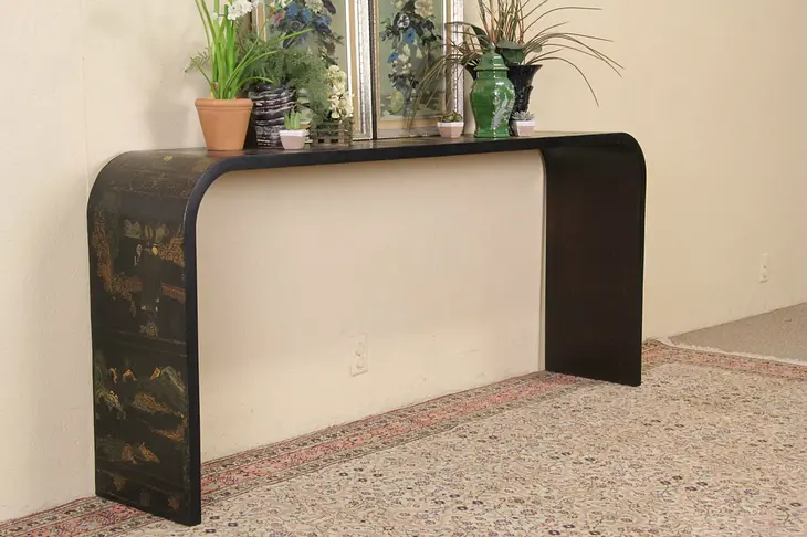 Chinese Hand Painted Lacquer Vintage Console Table