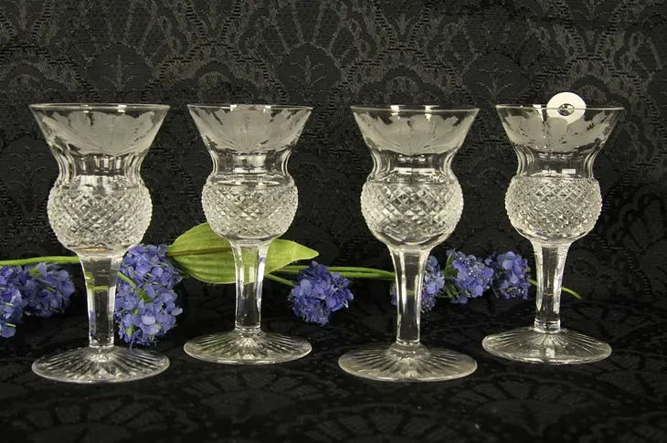 Edinburgh Thistle Set of 3 Cut Scottish Crystal 3 1/2" Cordial Liqueur Goblets