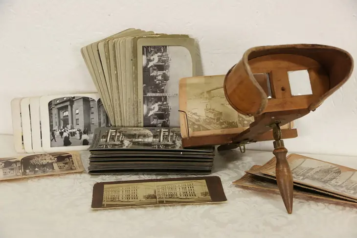 Stereoscope 1890's Antique Stereo Viewer, 40 Photograph Cards