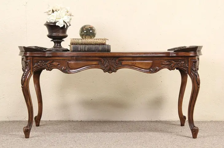 French Style Carved Marquetry 1940 Vintage Cocktail or Coffee Table