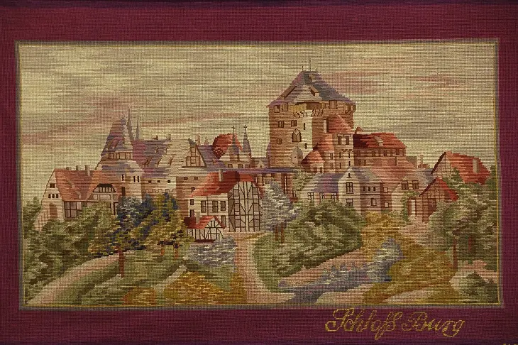 Framed Needlepoint & Petite Point Solingen Castle German Tapestry
