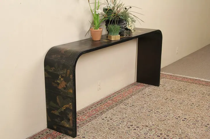 Chinese Hand Painted Lacquer Console Table - Vintage
