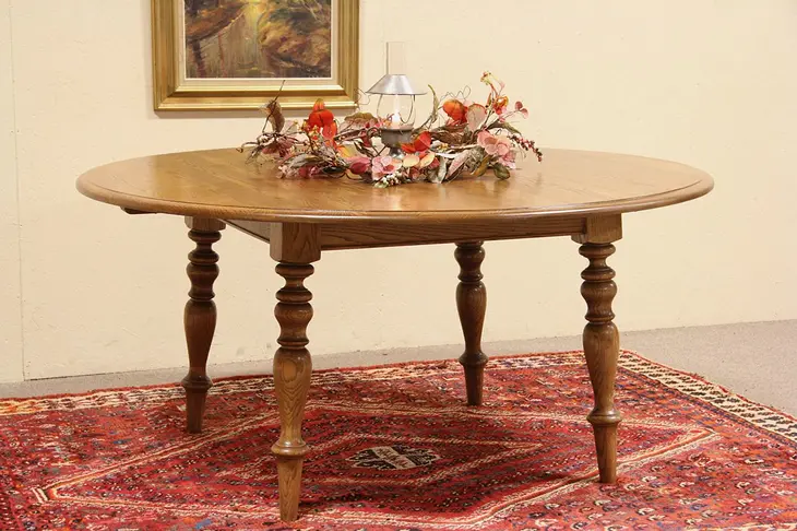 Round Oak 64" Poker Game or Dining Table