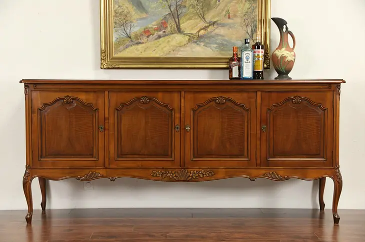 County French 1940's Vintage Walnut Sideboard, Server or Wide TV Console