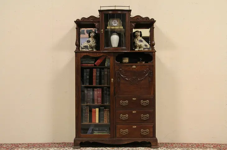 Oak Side by Side Secretary Desk & Bookcase