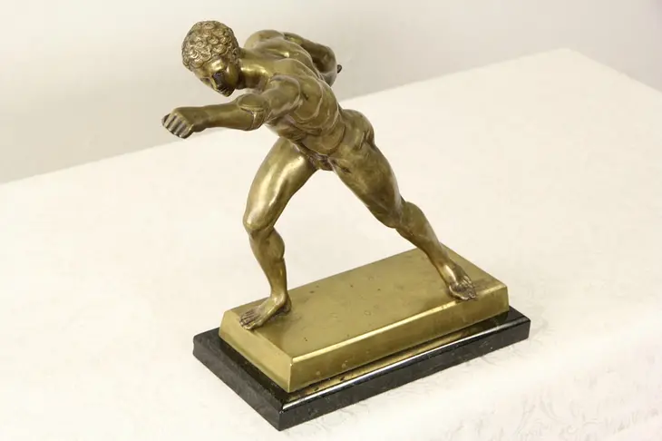 Bronze Sculpture of Classical Roman Athlete, Early 1900's Antique Statue