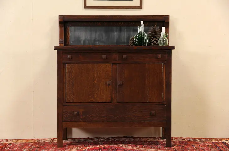 Arts & Crafts Mission Oak 1905 Sideboard, Server or Buffet, Gallery & Mirror