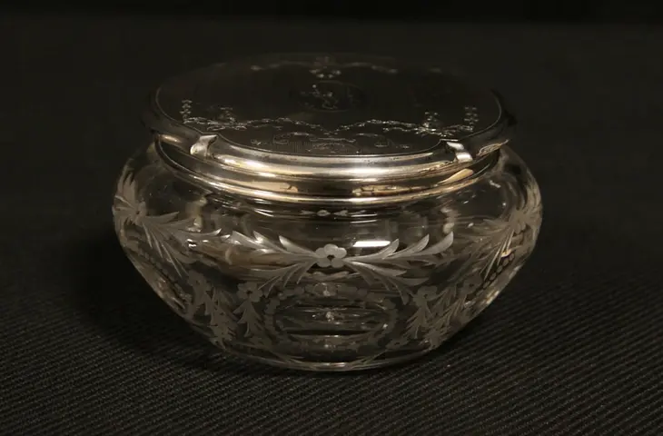 Sterling Silver & Cut Crystal 1910 Antique Boudoir Dresser Jar