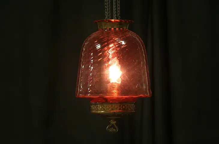 Victorian 1880 Antique Cranberry Glass Hall Lamp, Electrified