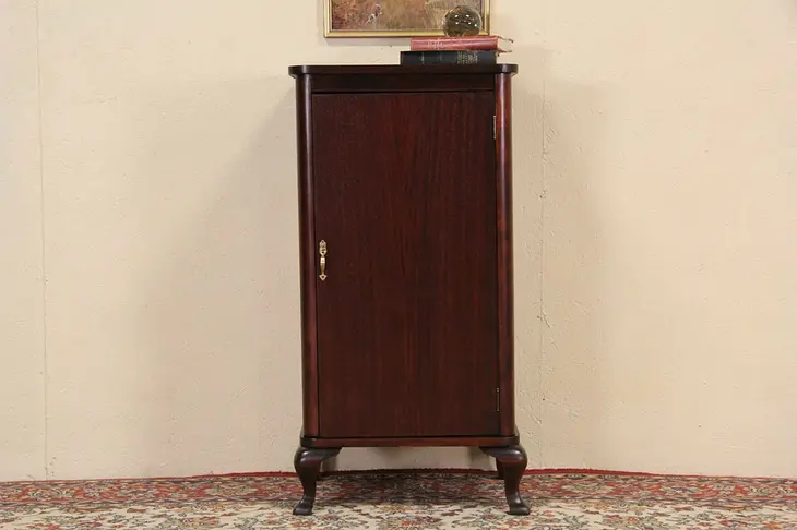 Music or Bath Cabinet with Shelves, 1900 Mahogany Antique