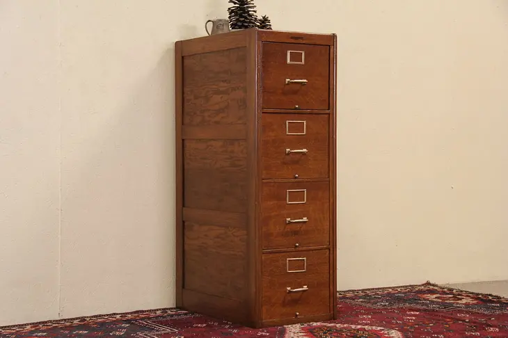 Yawman & Erbe NY Oak 1920 Antique File Cabinet, 4 Drawers