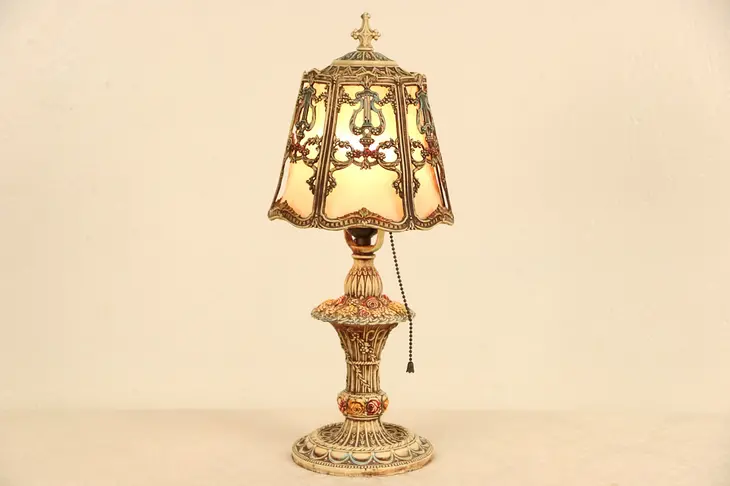 Hand Painted Filigree 1920 Antique Boudoir Lamp