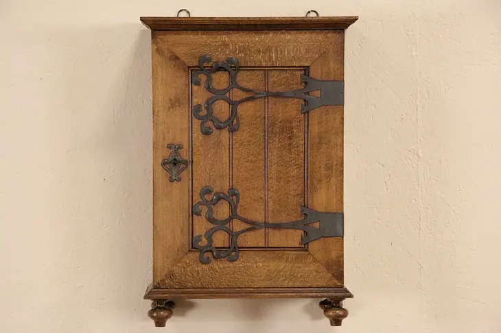 Medicine Chest or Hanging Cupboard, 1890 Dutch Antique, Original Lock & Hardware