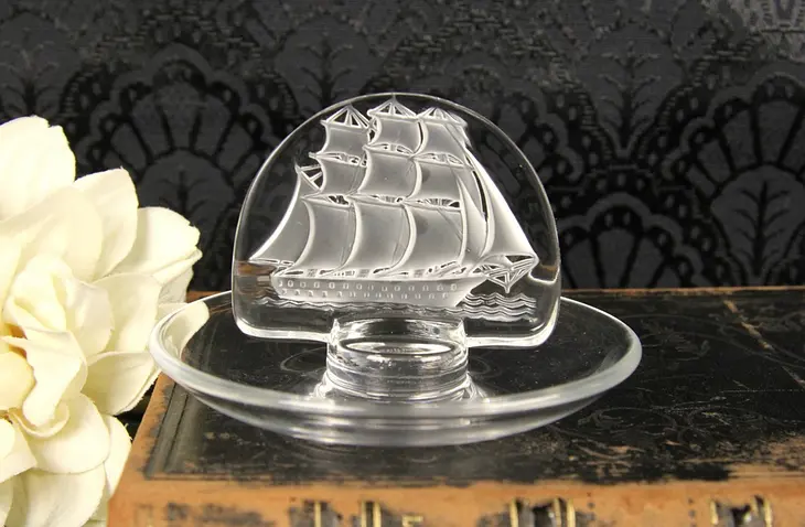 Lalique French Crystal Sailing Ship Ring Tray