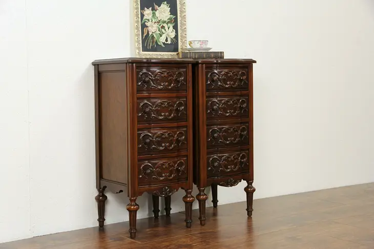 Pair of French Style Carved 1920's Nightstands or End Tables