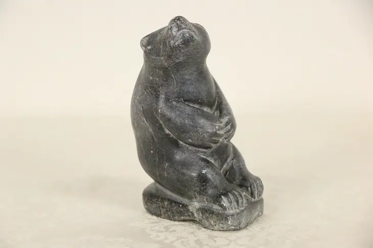 Inuit Hand Carved Soapstone Seated Bear Sculpture