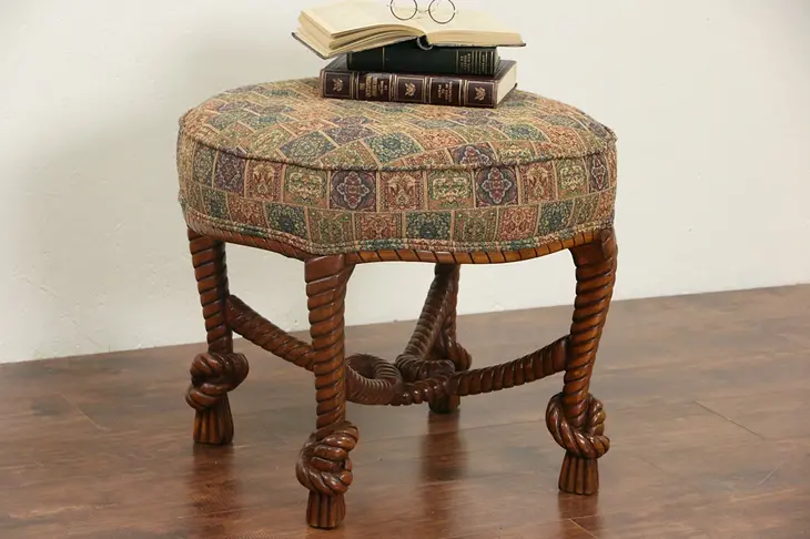 Stool, Hassock or Ottoman with Rope Legs, New Upholstery