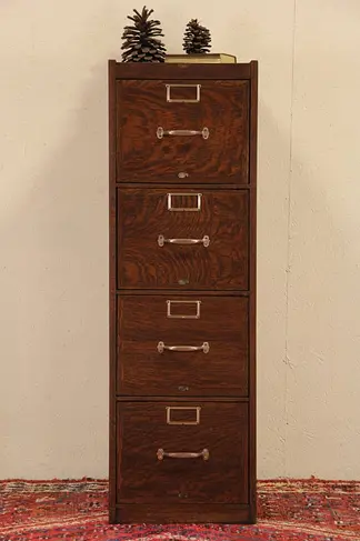 Globe Signed 1910 Antique Oak 4 Drawer File Cabinet