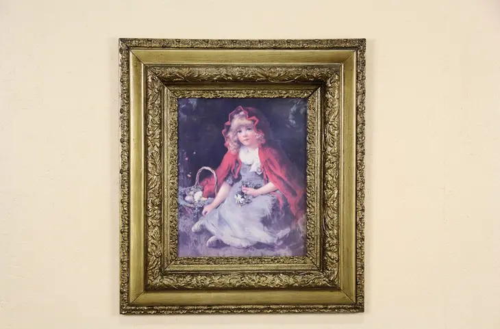 Little Red Riding Hood Print, Victorian 1890's Frame