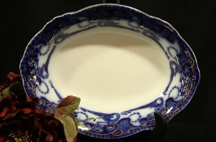 Flow Blue Oval Bowl, Delamere Pattern by Alcock