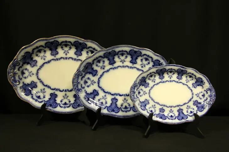 Flow Blue Antique China Three Platters Alton by Grindley 1880