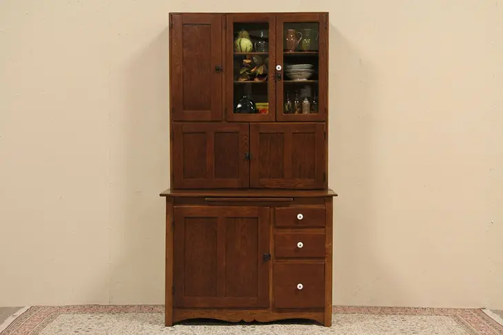 Country Oak Hoosier Antique 1900 Kitchen Cabinet
