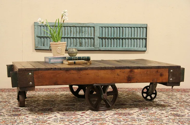 Industrial Salvage Antique Factory Cart or Coffee Table