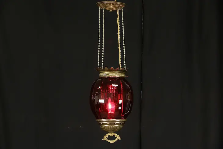 Victorian Blown Ruby Glass 1880 Antique Hall Light Fixture, Electrified