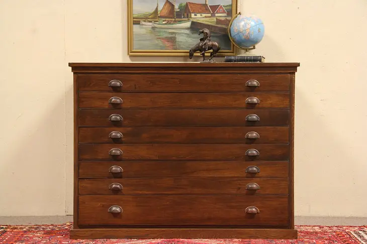 Oak 1890's Antique 8 Drawer Map Chest, Document or Drawing File Cabinet