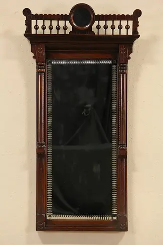 Victorian Eastlake 1880 Antique Walnut Mirror, Carved Glass