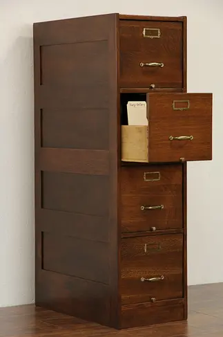 Oak Craftsman 1920's Antique 4 Drawer File Cabinet